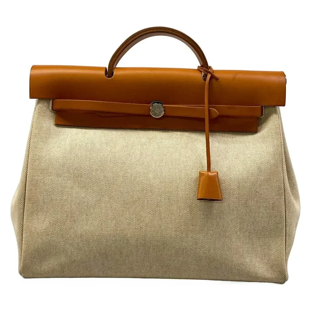 Hermès Her Bag MM Handbag Cream Brown Toile H Box Calf